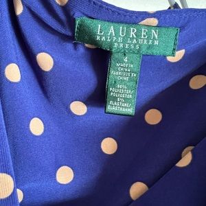 Lauren Ralph Lauren Purple/Blue Tan Polka Dot V Neck Ruched Wiggle Dress Size 4